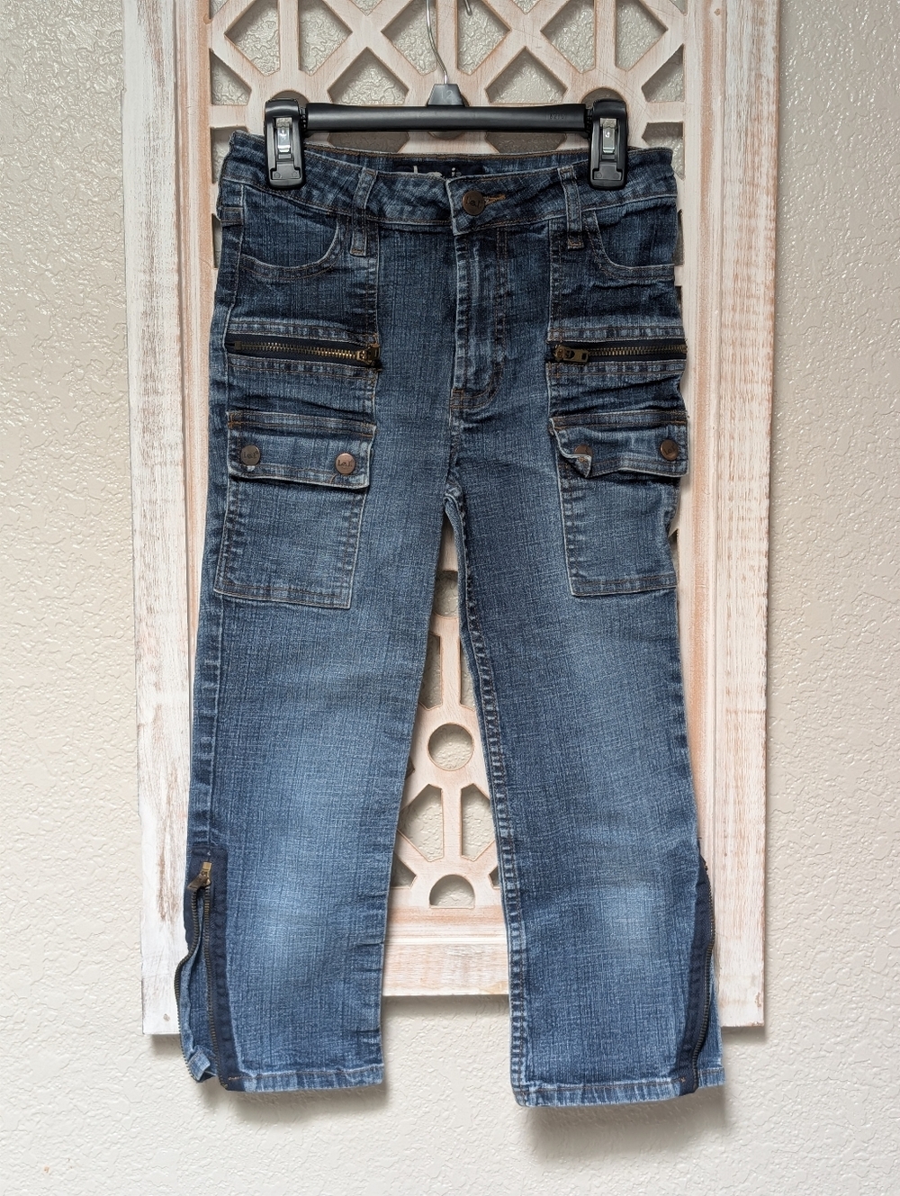 Vintage L.E.I. jeans girls size 12 medium wash cargo cropped zippers Y2K grunge